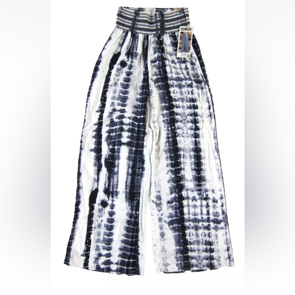 REWASH BRAND Linen White Blue Tie Dye High Rise Wide Leg Pant Large - Picture 2 of 7